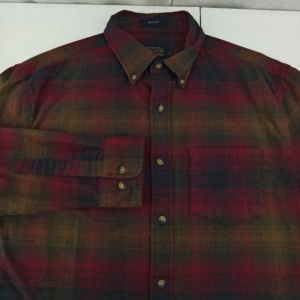 Pendleton Mason Shirt Men Medium Flannel Shadow Plaid Button Long Sleeve Western